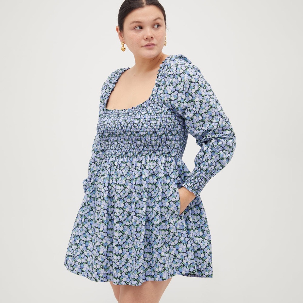 NWT Hill House Norah Nap Dress Blue Multi Pansy Size L